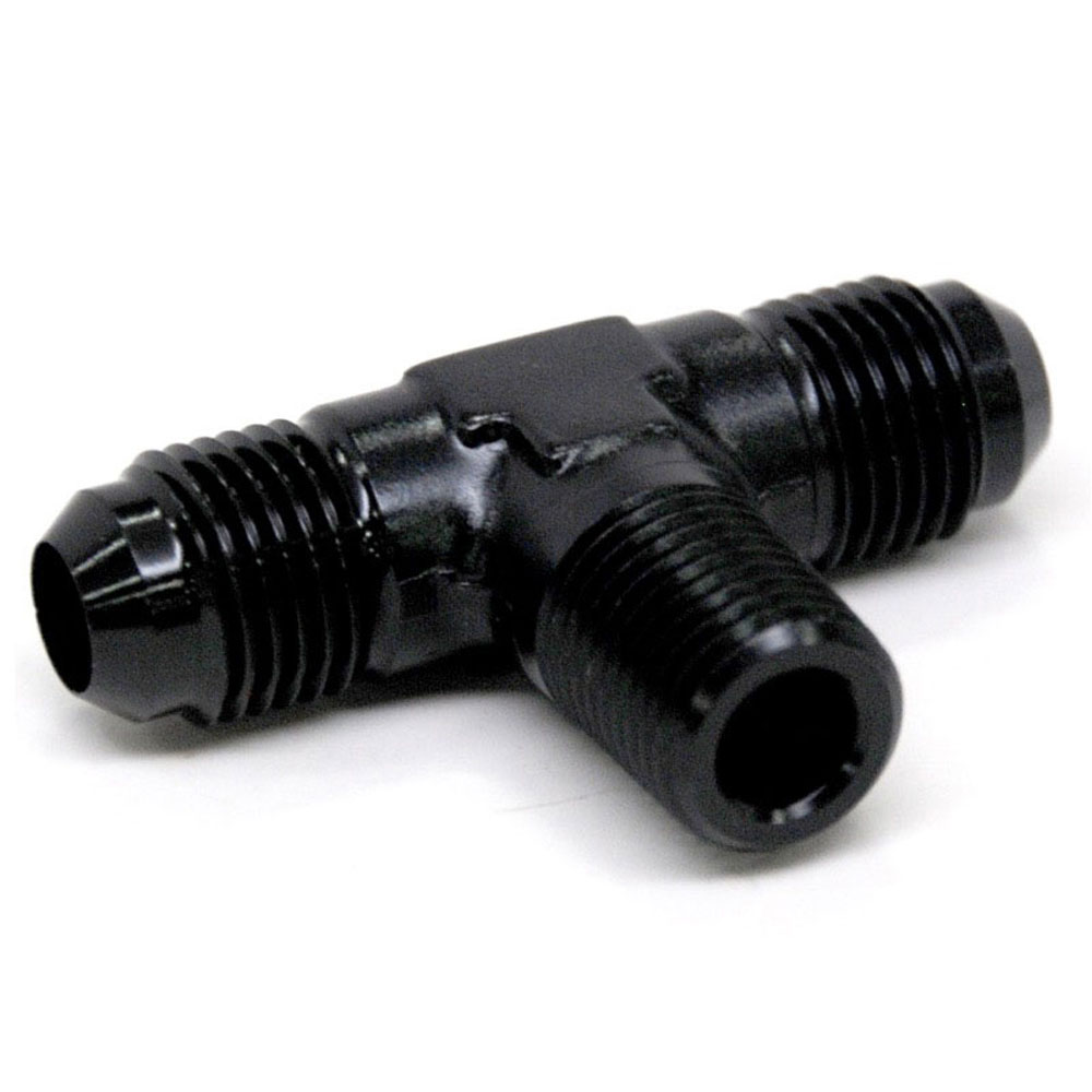 Renegade Racing Components AN Fitting 60625-2; AN to NPT Tee Fitting Black -06AN Male Tee 1/4 in. NPT Male (bottom) -06AN Male 
