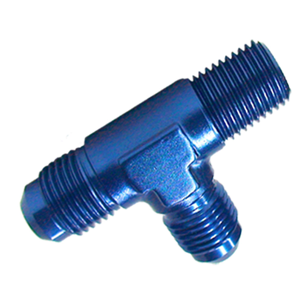Renegade Racing Components AN Fitting 60626-1; AN to NPT Tee Fitting Blue -06AN Male Tee -06AN Male 1/4 in. NPT Male (on run) 