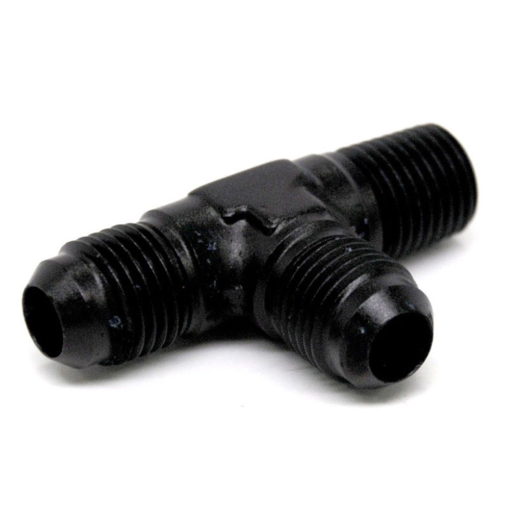 Renegade Racing Components AN Fitting 60626-2; AN to NPT Tee Fitting Black -06AN Male Tee -06AN Male 1/4 in. NPT Male (on run) 