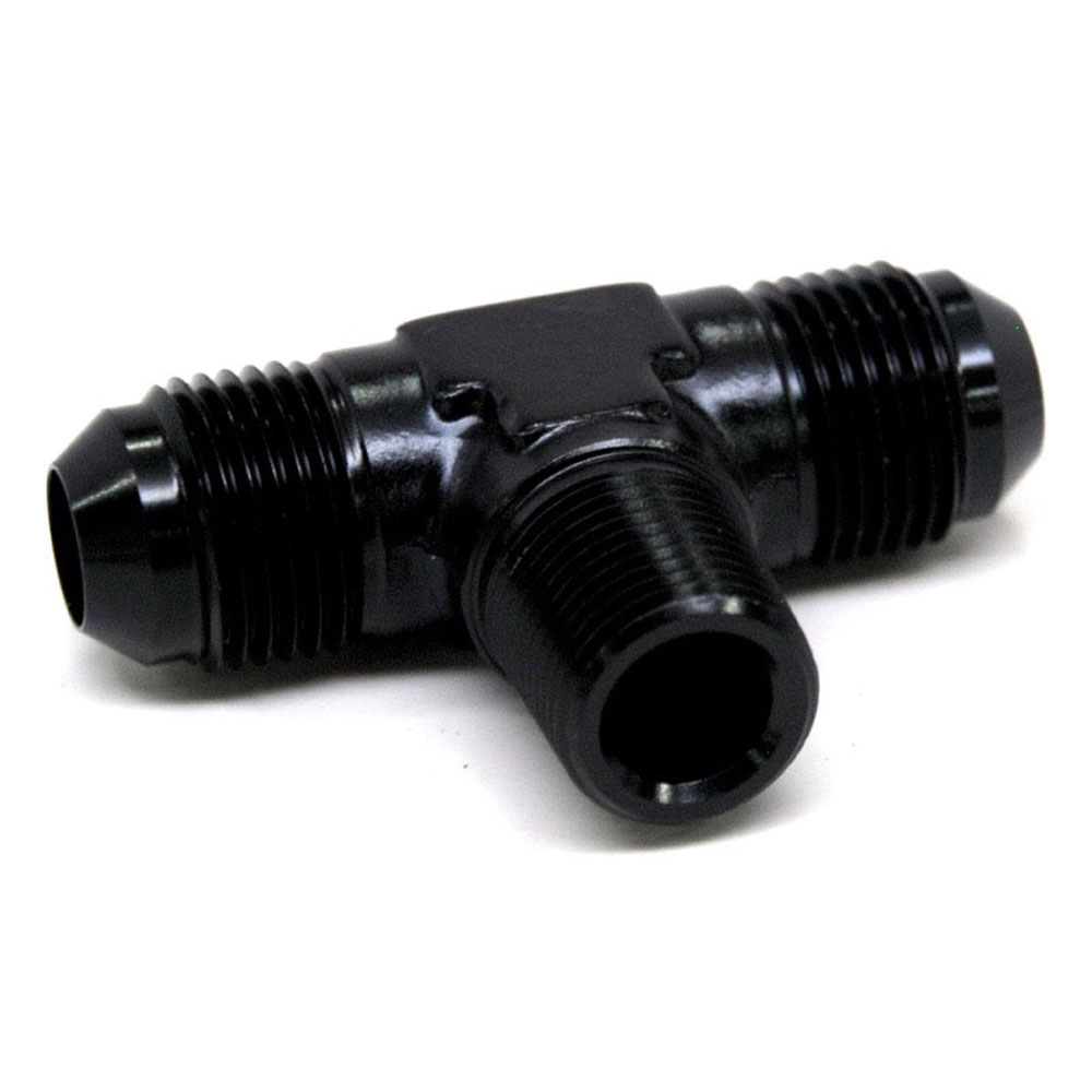 Renegade Racing Components AN Fitting 60825-2; AN to NPT Tee Fitting Black -08AN Male Tee 3/8 in. NPT Male (bottom) -08AN Male 