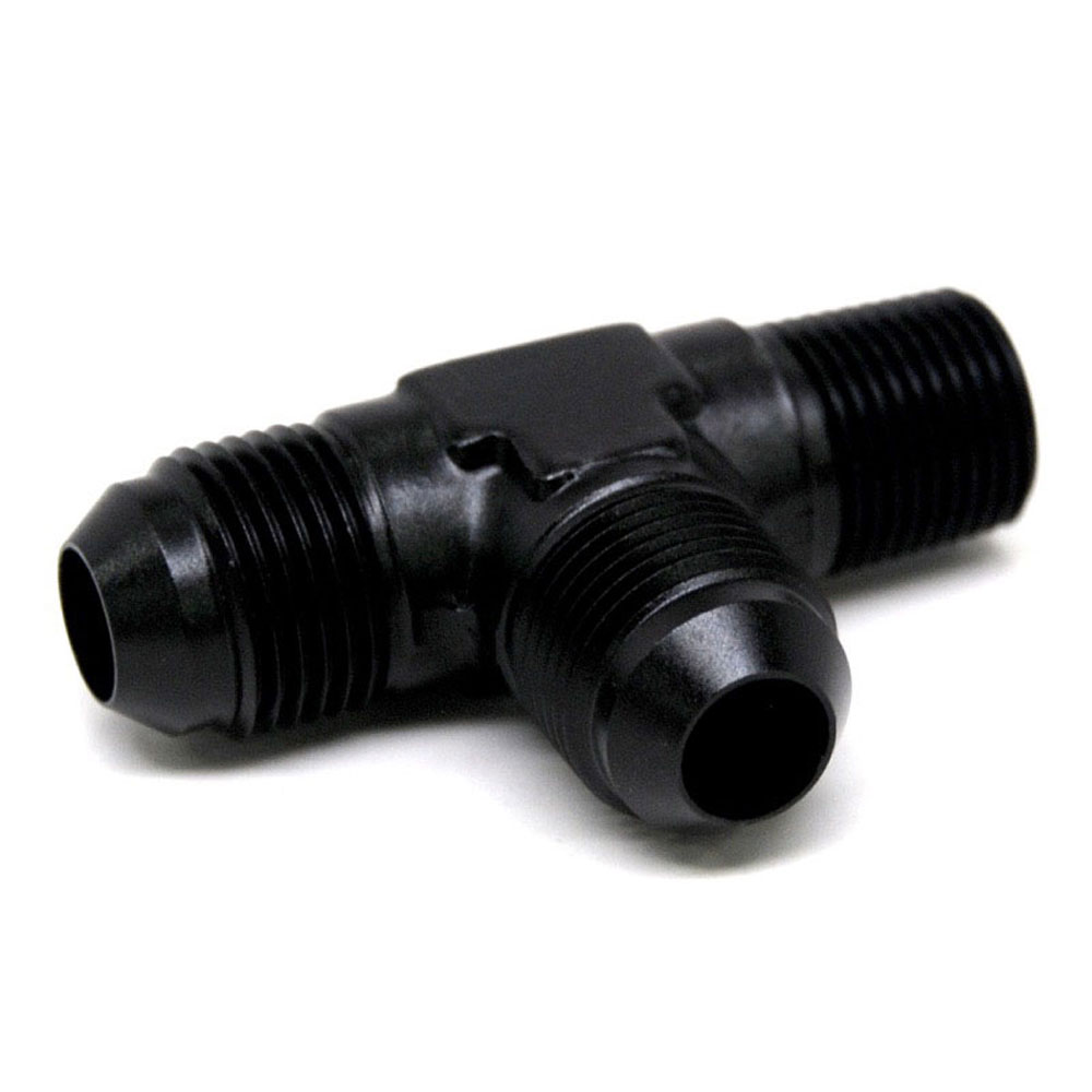 Renegade Racing Components AN Fitting 60826-2; AN to NPT Tee Fitting Black -08AN Male Tee -08AN Male 3/8 in. NPT Male (on run) 