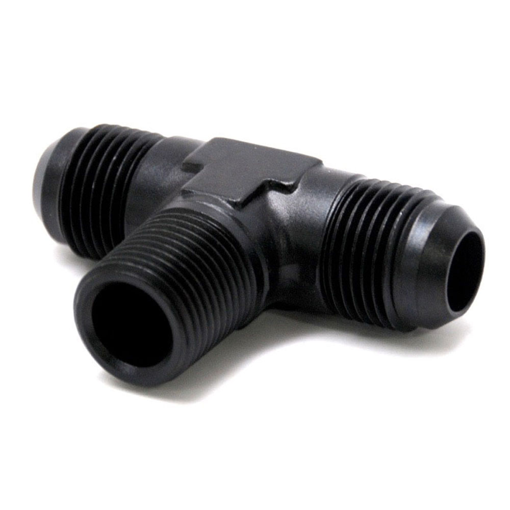 Renegade Racing Components AN Fitting 61025-2; AN to NPT Tee Fitting Black -10AN Male Tee 1/2 in. NPT Male (bottom) -10AN Male 