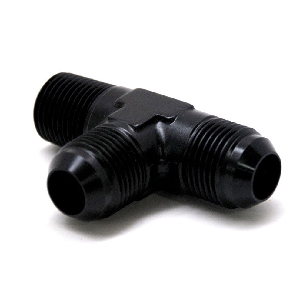 Renegade Racing Components AN Fitting 61026-2; AN to NPT Tee Fitting Black -10AN Male Tee -10AN Male 1/2 in. NPT Male (on run) 