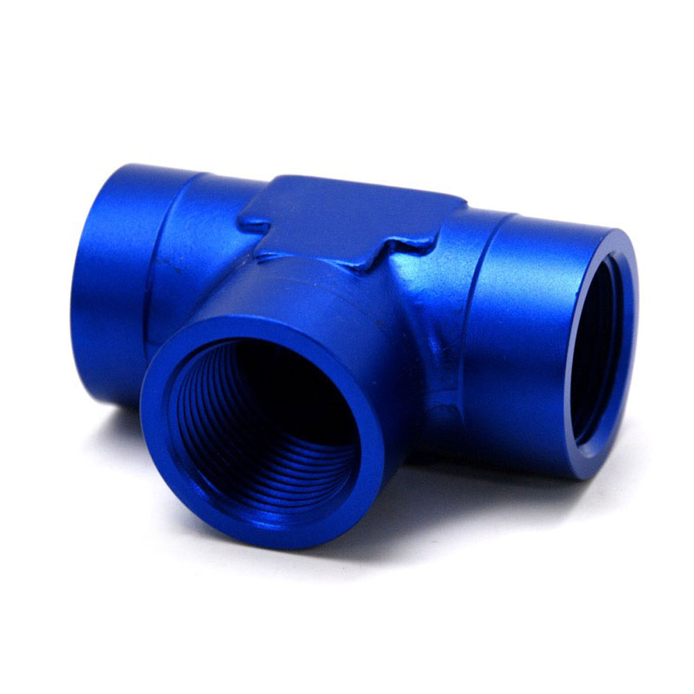 Renegade Racing Components Pipe Fitting 61213-1; NPT to NPT Tee Fitting Blue Anodized 3/4 in. NPT Female Tee 3/4 in. NPT Female 3/4 in. NPT Female 