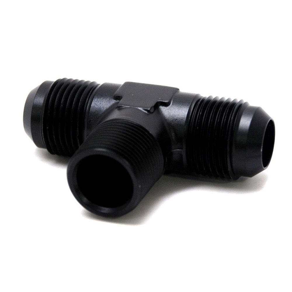 Renegade Racing Components AN Fitting 61225-2; AN to NPT Tee Fitting Black -12AN Male Tee 3/4 in. NPT Male -12AN Male 