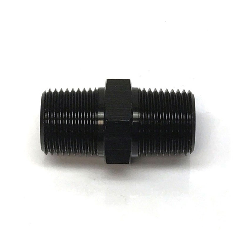 Renegade Racing Components Pipe Fitting 63711-2; NPT to NPT Union Black Anodized 3/8 in. NPT Male Straight 3/8 in. NPT Male 