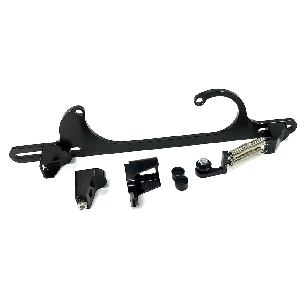 Renegade Racing Components Carburetor Throttle Cable Bracket 64150-2; Black Anodized Aluminum Holley 4150 Square Bore 