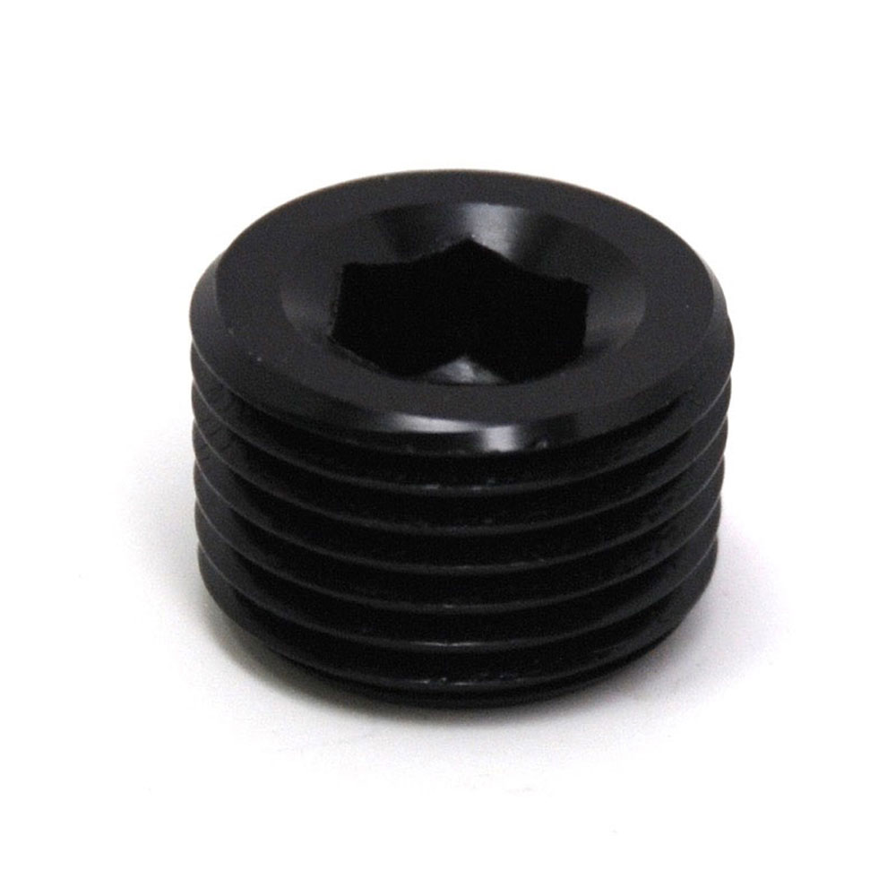 Renegade Racing Components Pipe Fitting 65004-2; NPT Plug Black Anodized 1/2 in. NPT Male Straight Internal Allen 