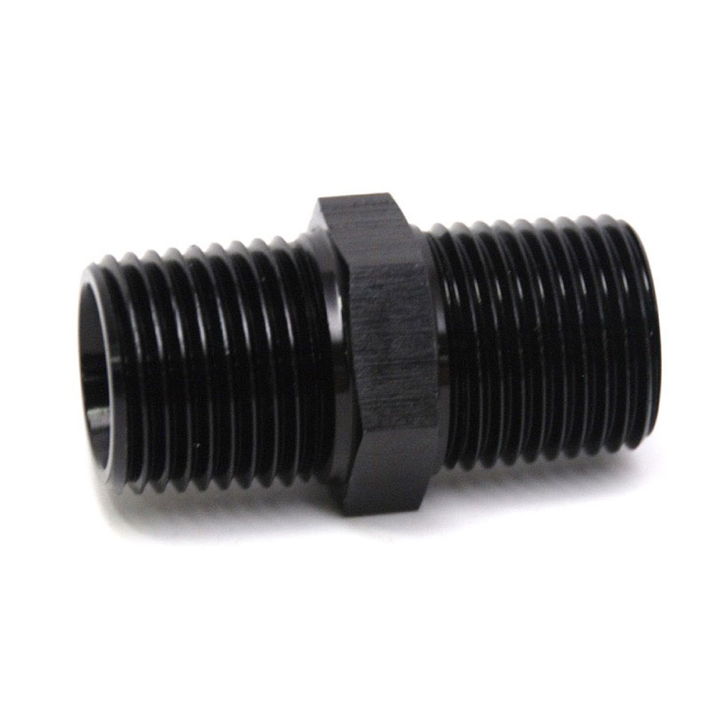 Renegade Racing Components Pipe Fitting 65011-2; NPT to NPT Union Black Anodized 1/2 in. NPT Male Straight 1/2 in. NPT Male 