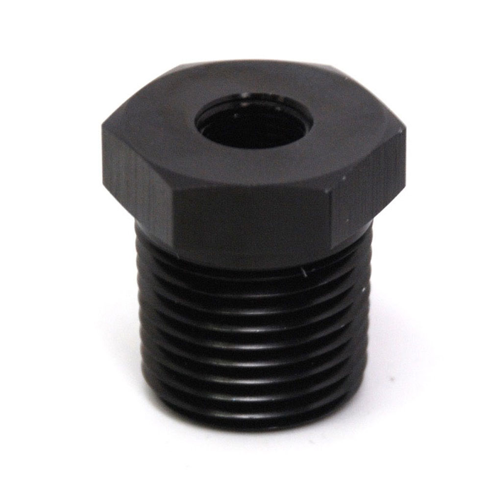 Renegade Racing Components Pipe Fitting 65112-2; NPT to NPT Reducer Bushing Black Anodized 1/2 in. NPT Male Straight 1/8 in. NPT Female 