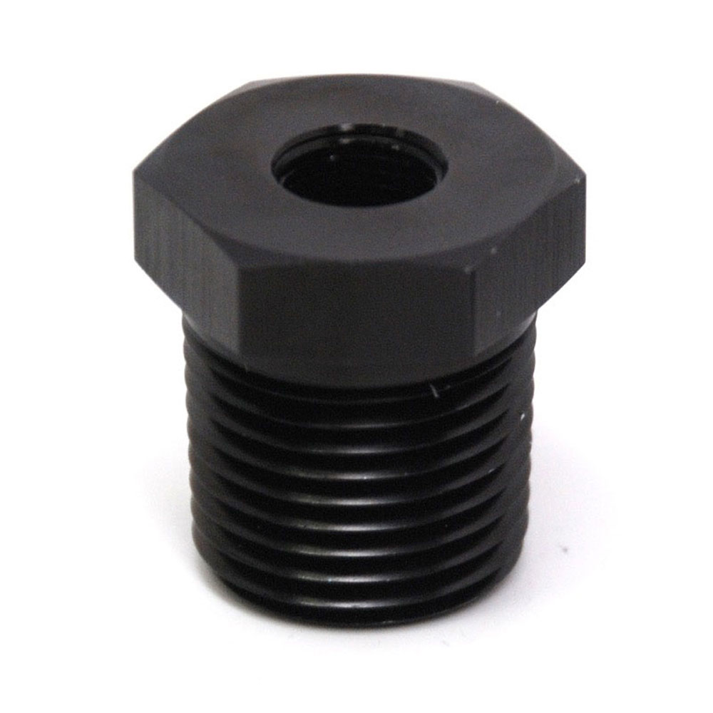 Renegade Racing Components Pipe Fitting 65112-2; NPT to NPT Reducer Bushing Black Anodized 1/2 in. NPT Male Straight 1/8 in. NPT Female 