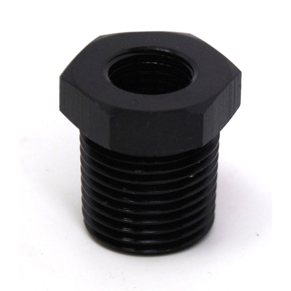 Renegade Racing Components Pipe Fitting 65212-2; NPT to NPT Reducer Bushing Black Anodized 1/2 in. NPT Male Straight 1/4 in. NPT Female 