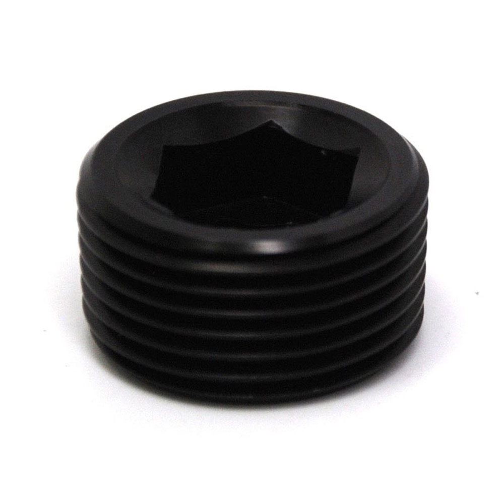 Renegade Racing Components Pipe Fitting 67504-2; NPT Plug Black Anodized 3/4 in. NPT Male Straight Internal Allen 