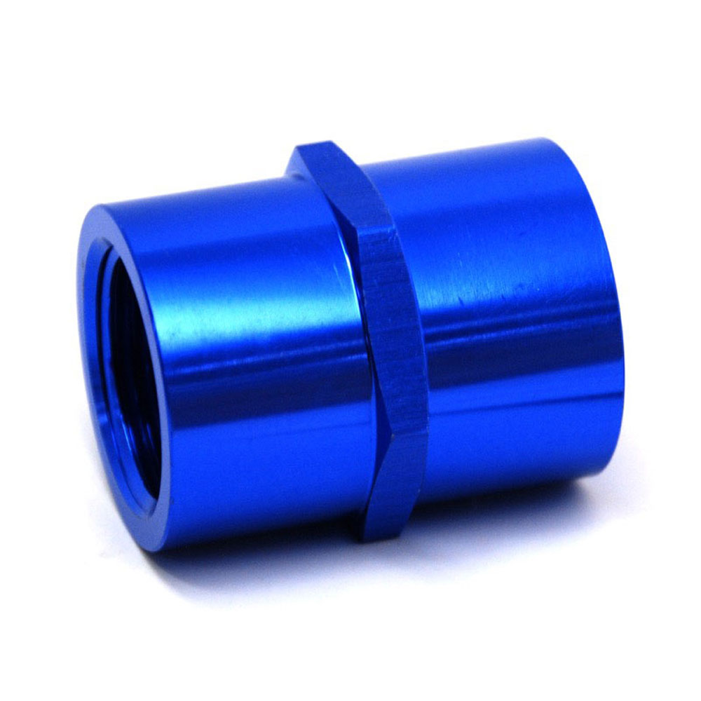 Renegade Racing Components Pipe Fitting 67510-1; NPT to NPT Coupler Blue Anodized 3/4 in. NPT Female Straight 3/4 in. NPT Female 