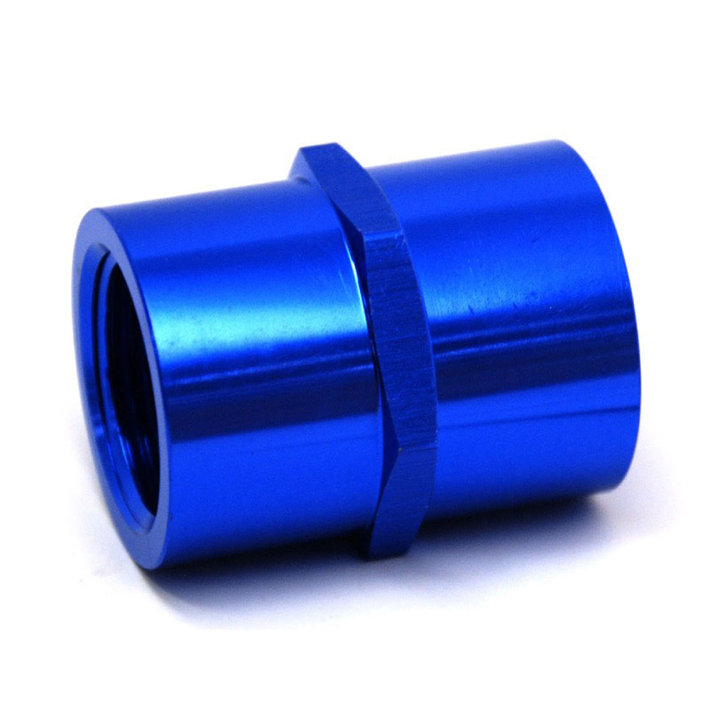 Renegade Racing Components Pipe Fitting 67510-1; NPT to NPT Coupler Blue Anodized 3/4 in. NPT Female Straight 3/4 in. NPT Female 