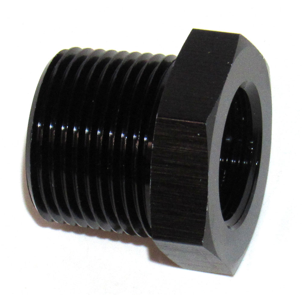 Renegade Racing Components Pipe Fitting 67512-2; NPT to NPT Reducer Bushing Black Anodized 3/4 in. NPT Male Straight 1/2 in. NPT Female 