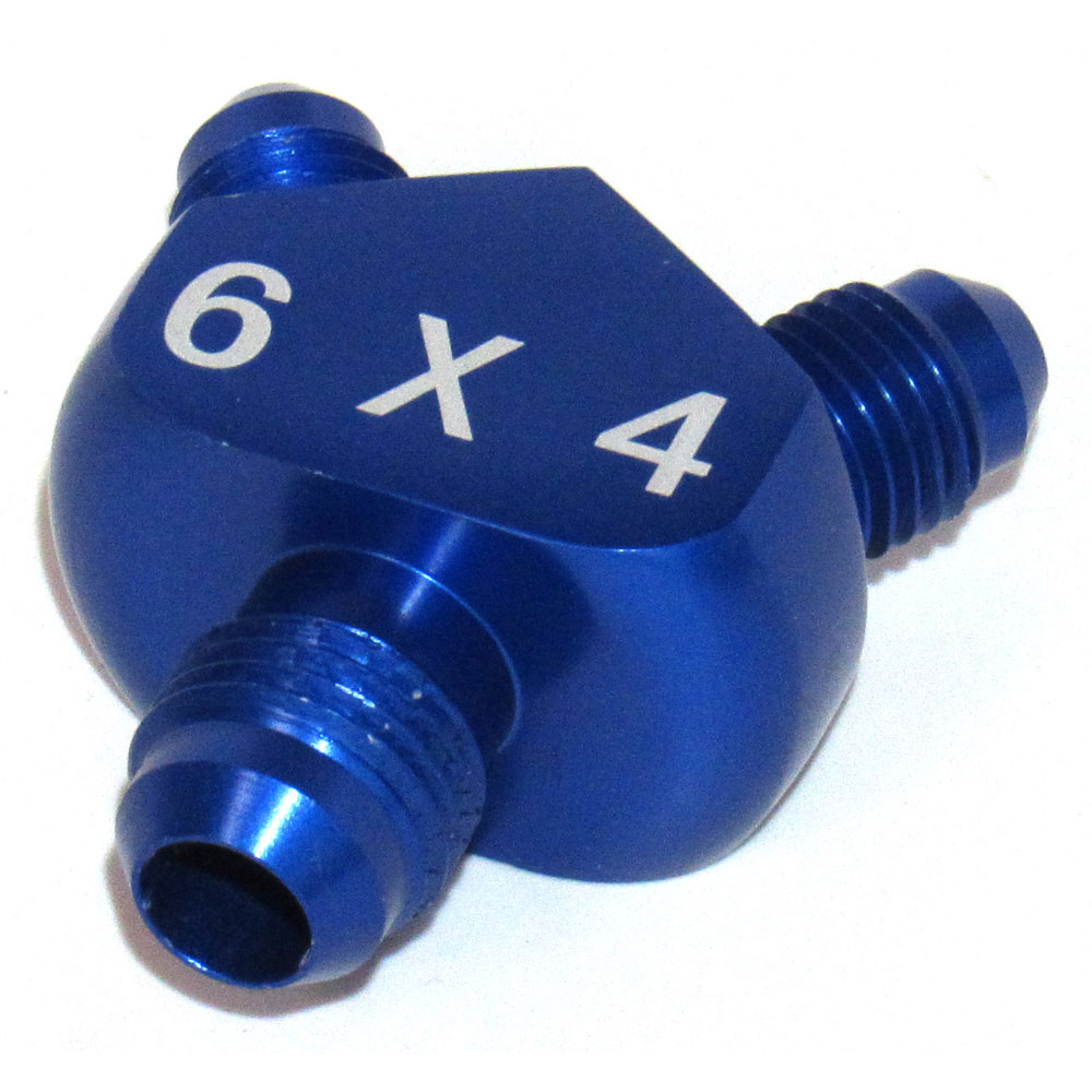 Renegade Racing Components AN Fitting 73644-1; AN to AN Y Block Blue -06AN Male Y Fitting -04AN Male -04AN Male 