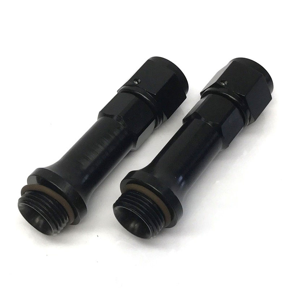 Renegade Carburetor Fuel Inlet Fitting 74871-2; Carburetor Adapter Fitting, Long Black Anodized -08AN Female Straight -08AN ORB Male 