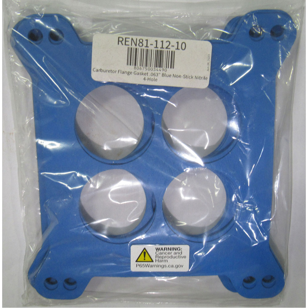 Renegade Carburetor Base Plate Gasket 81-112-10; 0.063 in. Blue Non-Stick Nitrile 4-Hole 4150 Square Bore 