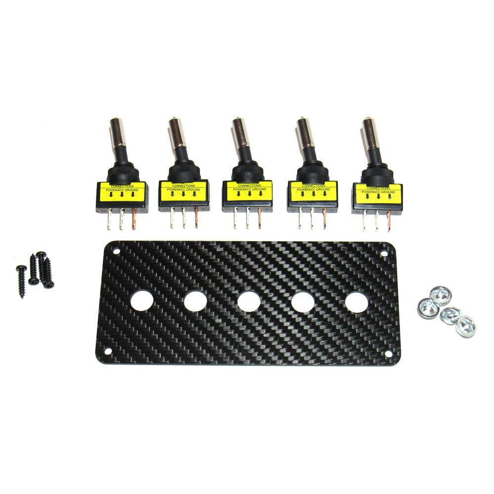 Renegade Switch Mounting Panel 81022; LED 5 Switch Panel 5 Point Gray Carbon Fiber Look Plastic 