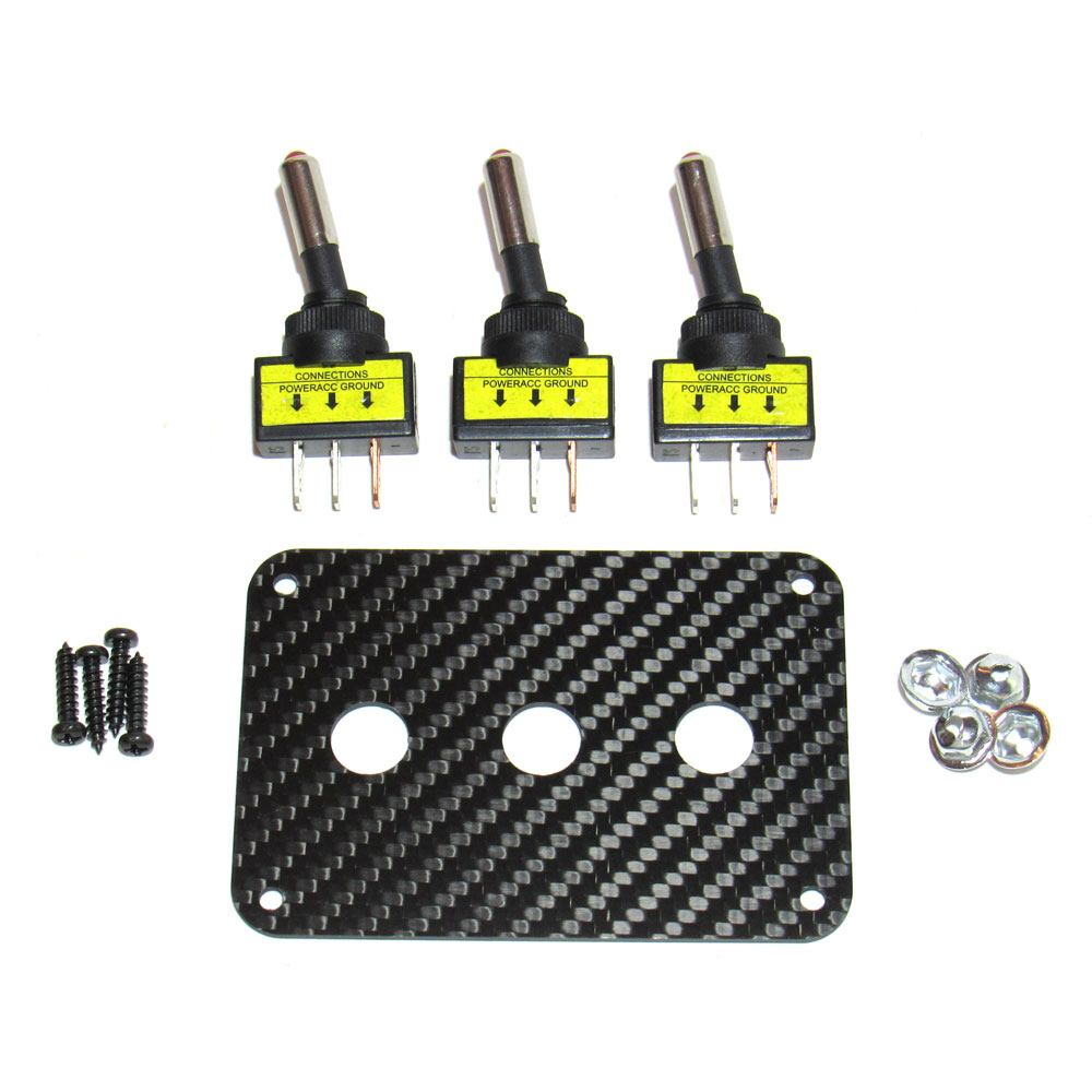 Renegade Switch Mounting Panel 81025; LED 3 Switch Panel 3 Point Gray Carbon Fiber Look Plastic 
