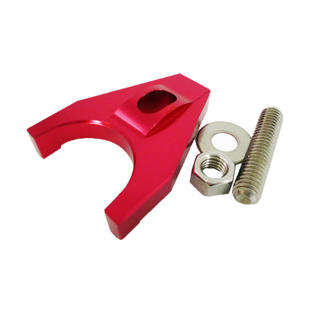 Renegade Distributor Clamp 98200-3; Red Anodized Billet Aluminum for Chevy 262 to 400, 396 to 454 
