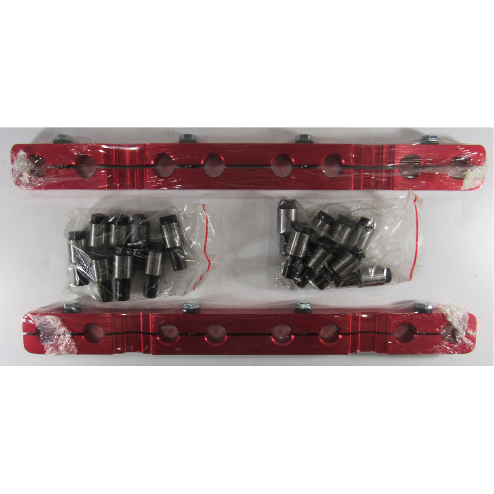 Revolution Rocker Arm Stud Girdle 4380; Double Bar Red Aluminum for Chevy 262 to 400 