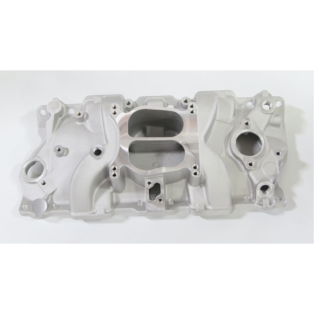 Revolution Performance Components Intake Manifold 9102; Rectangular Dual Plane 1500 to 6500 Satin Aluminum for 1957 to 1986 Chevy 262 to 400 