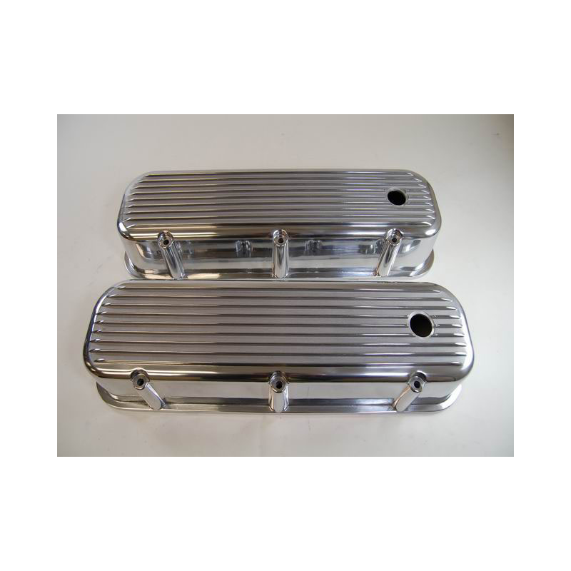 Racing Power Company (RPC) Valve Cover Set R6280; Nostalgic Finned Polished Finned Aluminum for Chevy 396 to 454 