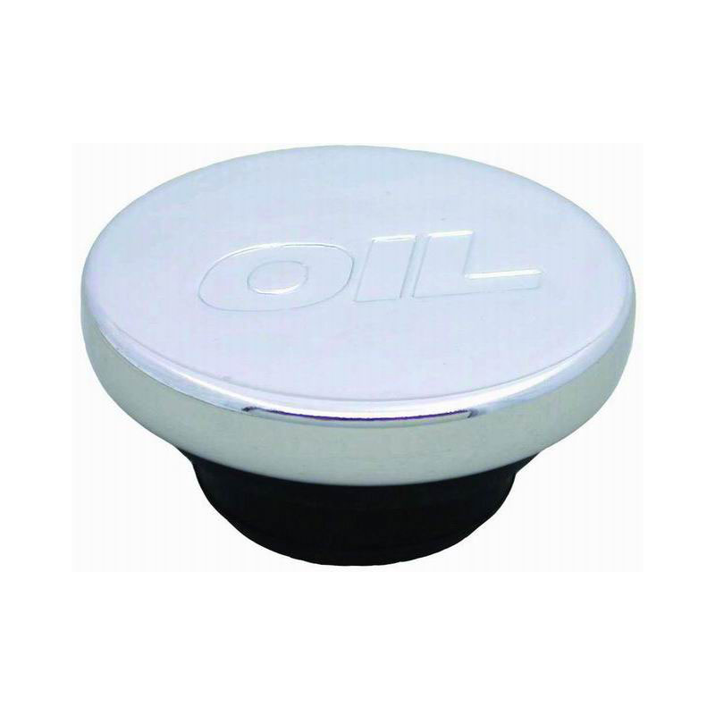 Racing Power Company (RPC) Oil Filler Cap R9787; Push In Oil Fill Cap Chrome, Oil logo Rubber, Steel 
