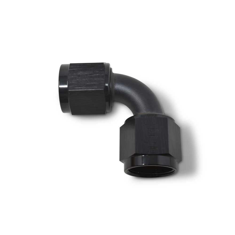 Russell AN Fitting 640183; AN to AN Coupler Black -10AN Female -10AN Female 90 deg. 
