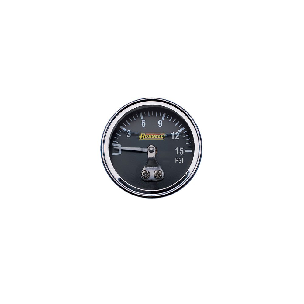 Russell Fuel Pressure Gauge 650330; Liquid Filled Inline 0 to 15 PSI 1-1/2 in. Mechanical 