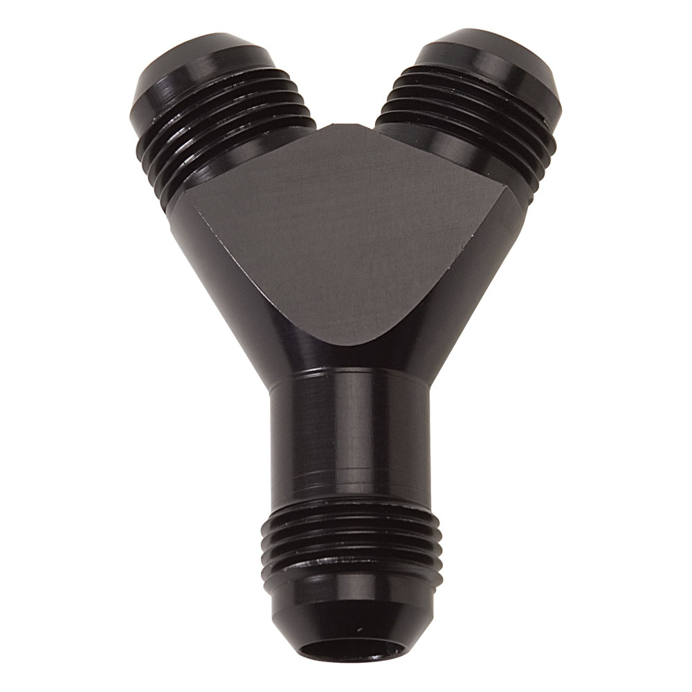 Russell Distribution Blocks 650440; AN to AN Y-Block Black -08AN Male Y Fitting -08AN Male -08AN Male 