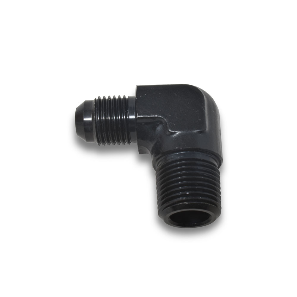 Russell AN Fitting 660843; AN to NPT Adapter Black -06AN Male 3/8 in. NPT Male 90 deg. 