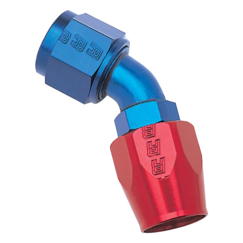 Russell Fuel Hose Fitting 610120; Non Swivel Hose End Blue/Red Anodized -12AN 45 deg. -12AN Female 
