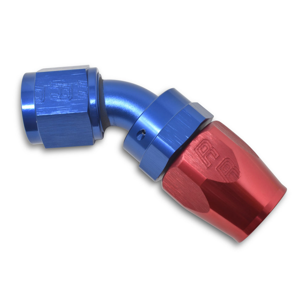 Russell Fuel Hose Fitting 610120; Non Swivel Hose End Blue/Red Anodized -12AN 45 deg. -12AN Female 