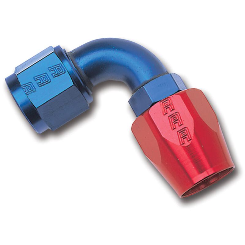 Russell Fuel Hose Fitting 610190; Non Swivel Hose End Blue/Red Anodized -12AN 90 deg. -12AN Female 