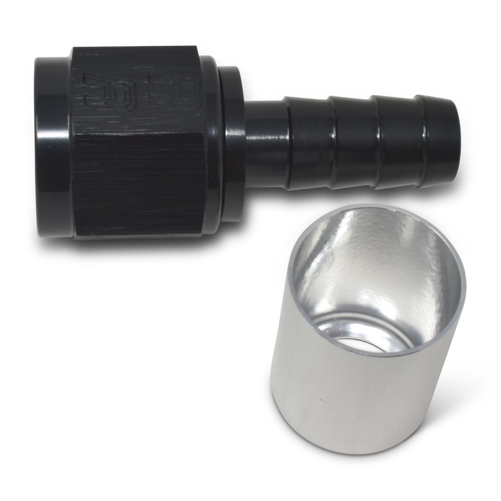 Russell Fuel Hose Fitting 610643; Crimp On Swivel Hose End Black Anodized -12AN Straight -12AN Female 