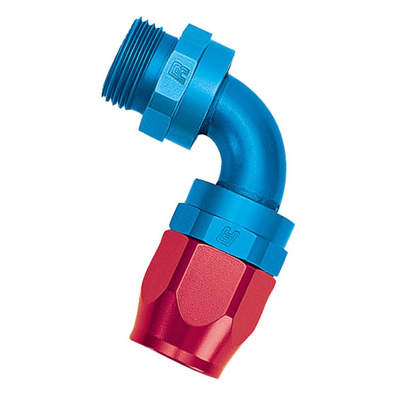 Russell Fuel Hose Fitting 612270; Swivel Hose End to ORB Blue/Red Anodized -12AN 90 deg. -12 ORB Male 