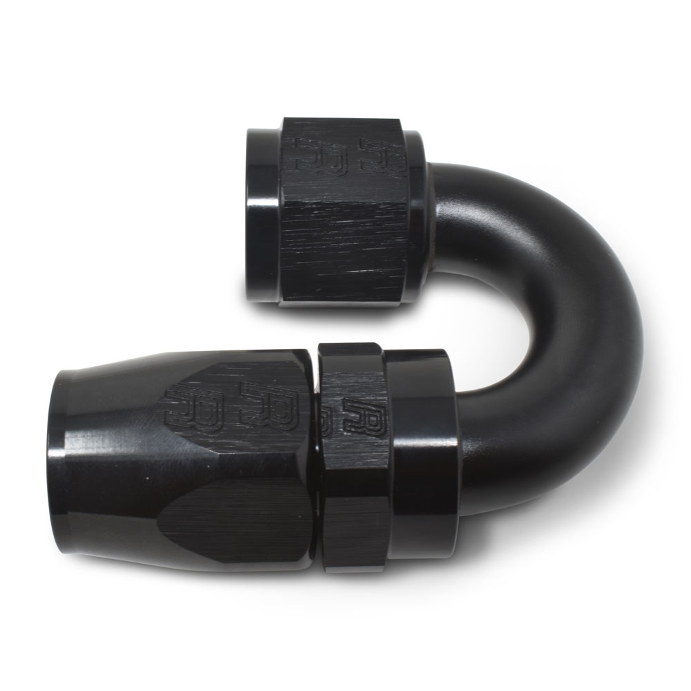 Russell Fuel Hose Fitting 613505; Full Flow Swivel Hose End Black Anodized -06AN 180 deg. -06AN Female 