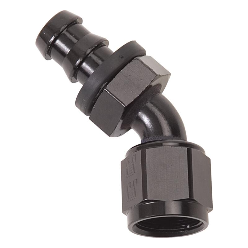 Russell Fuel Hose Fitting 624073; Twist Lok Hose End Black Anodized -04AN 45 deg. -04AN Female 