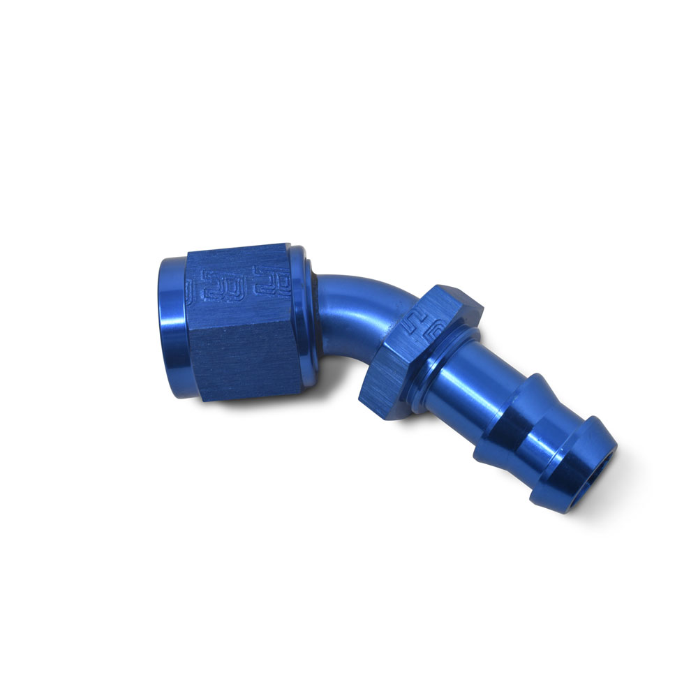 Russell Fuel Hose Fitting 624090; Non Swivel Hose End Blue Anodized -08AN 45 deg. -08AN Female 