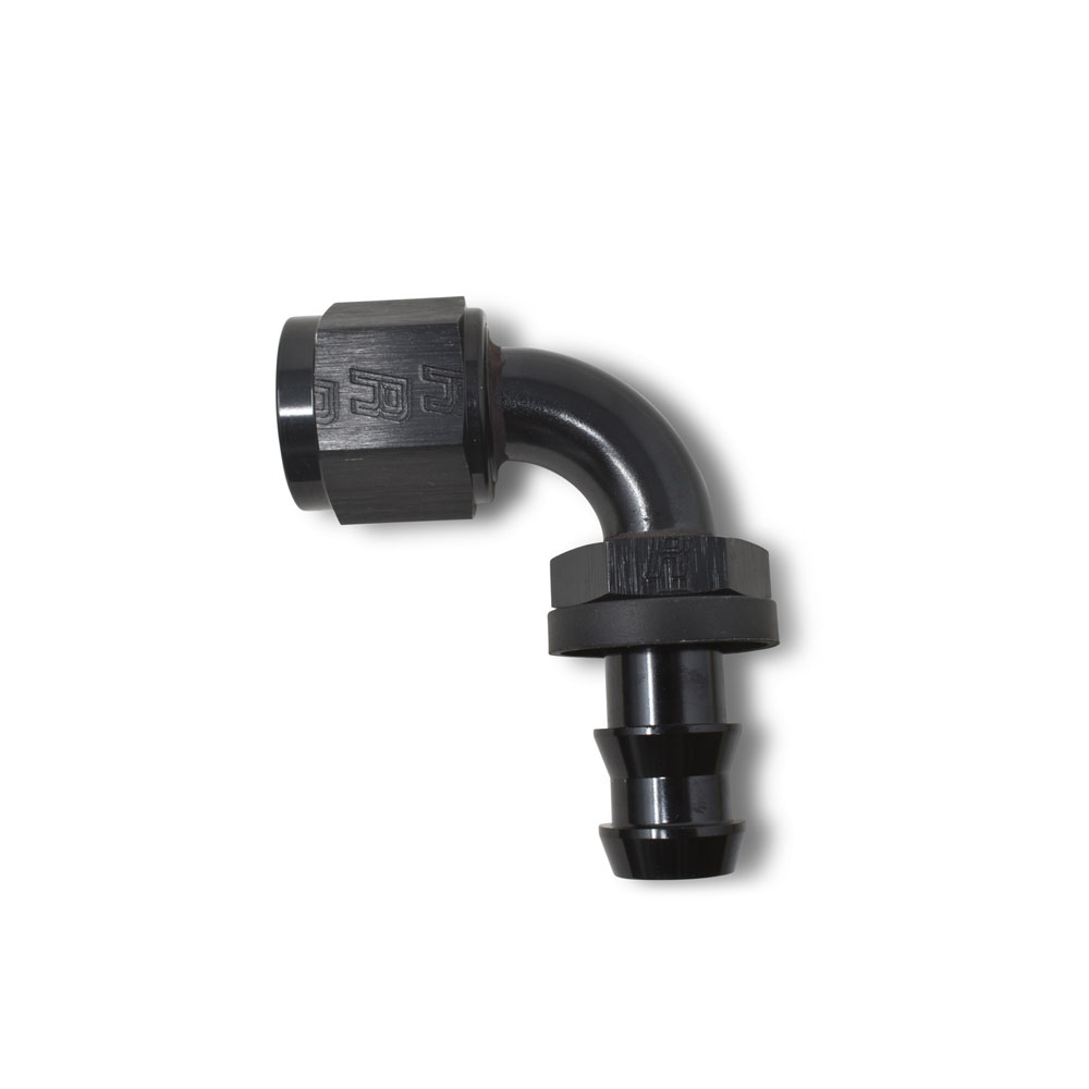 Russell Fuel Hose Fitting 624153; Twist Lok Hose End Black Anodized -04AN 90 deg. -04AN Female 