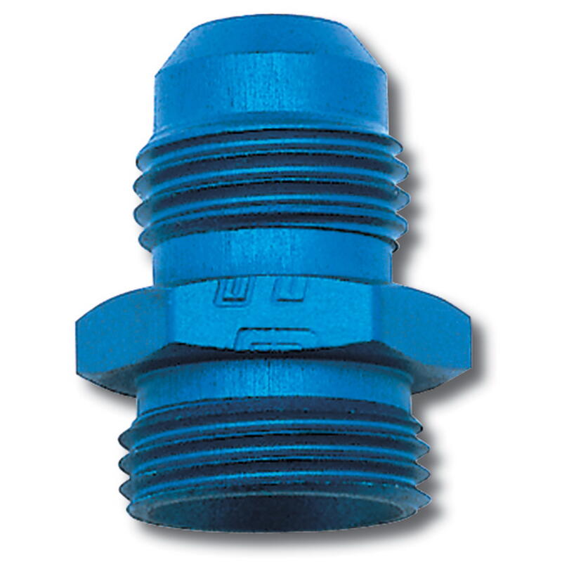 Russell Carburetor Fuel Inlet Fitting 640240; Carburetor Inlet Fitting Blue Anodized -06AN Male Straight 2-5/8 in. 