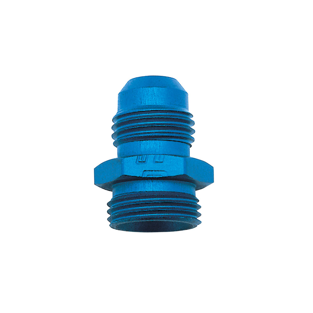 Russell Carburetor Fuel Inlet Fitting 640240; Carburetor Inlet Fitting Blue Anodized -06AN Male Straight 2-5/8 in. 