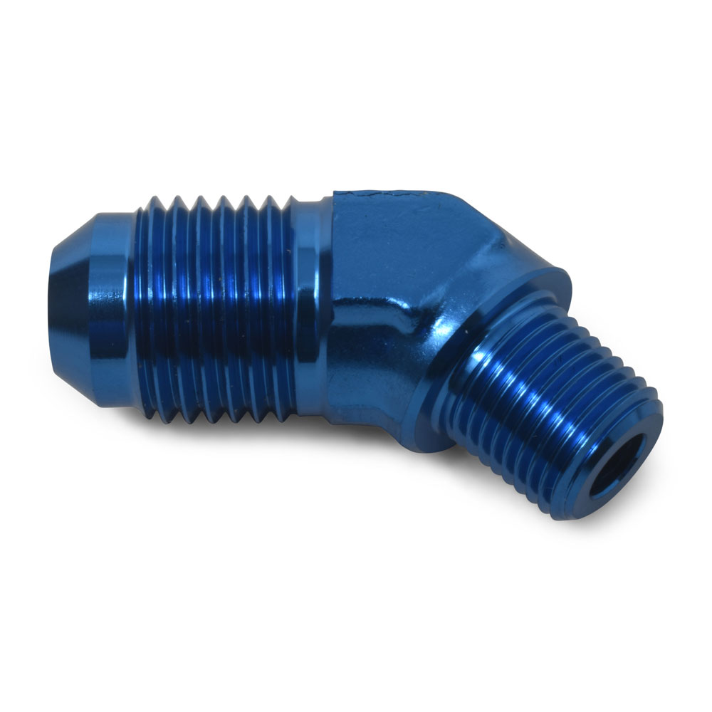Russell AN Fitting 660100; AN to NPT Adapter Blue -06AN Male 45 deg. 1/8 in. NPT Male 