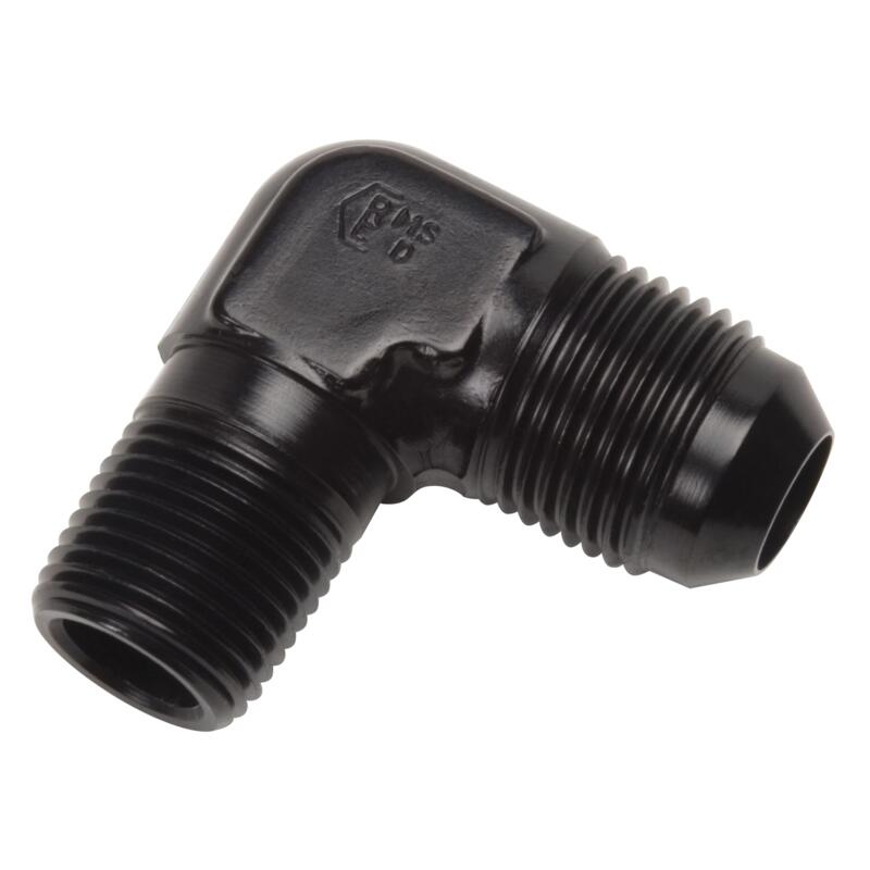 Russell AN Fitting 660813; AN to NPT Adapter Black -04AN Male 90 deg. 1/4 in. NPT Male 