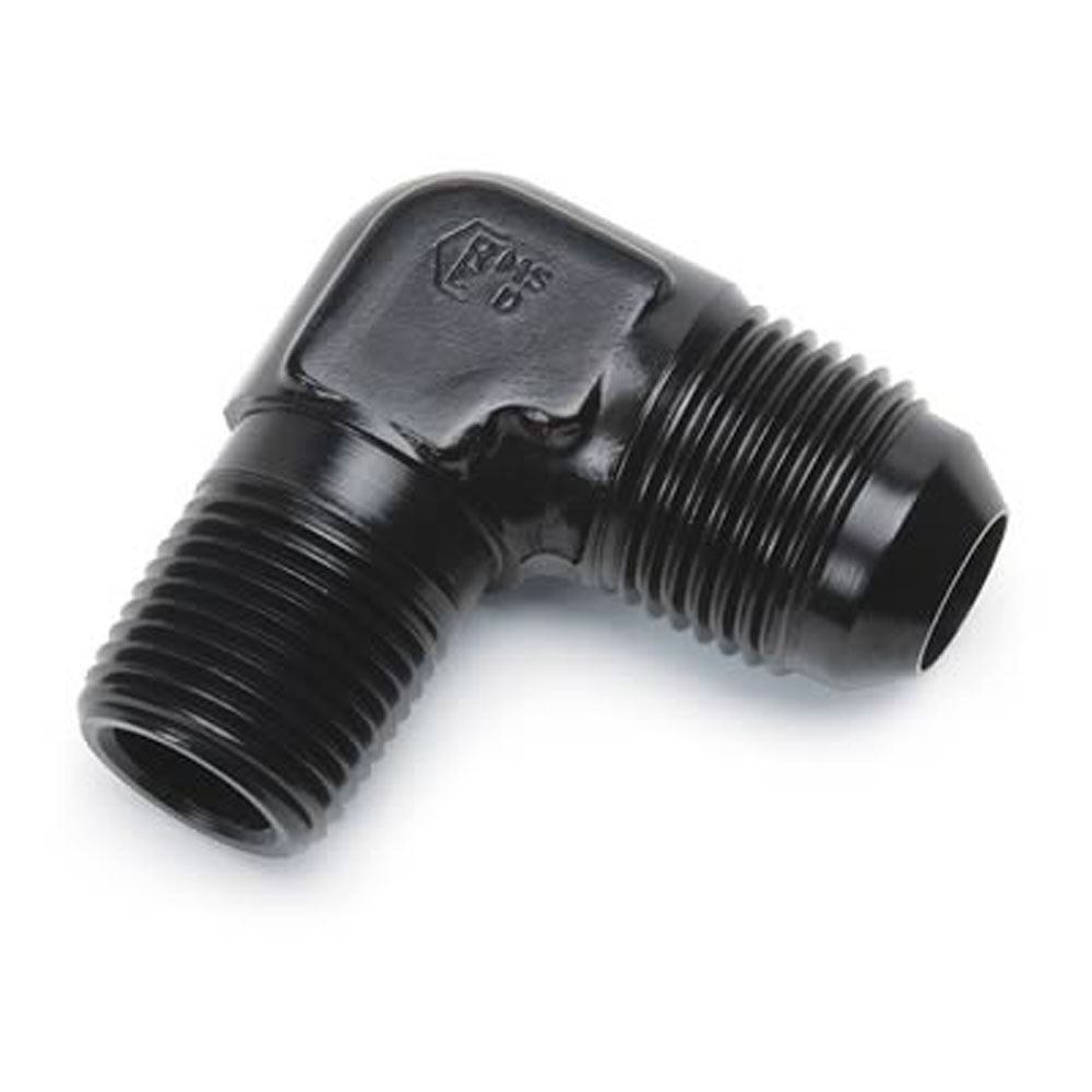 Russell AN Fitting 660823; AN to NPT Adapter Black -06AN Male 90 deg. 1/4 in. NPT Male 