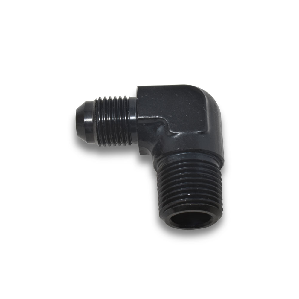 Russell AN Fitting 660843; AN to NPT Adapter Black -06AN Male 90 deg. 3/8 in. NPT Male 