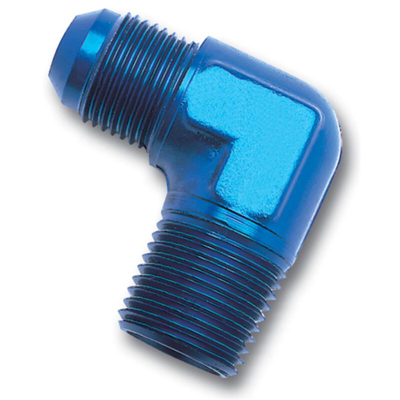 Russell AN Fitting 660850; AN to NPT Adapter Blue -08AN Male 90 deg. 1/4 in. NPT Male 